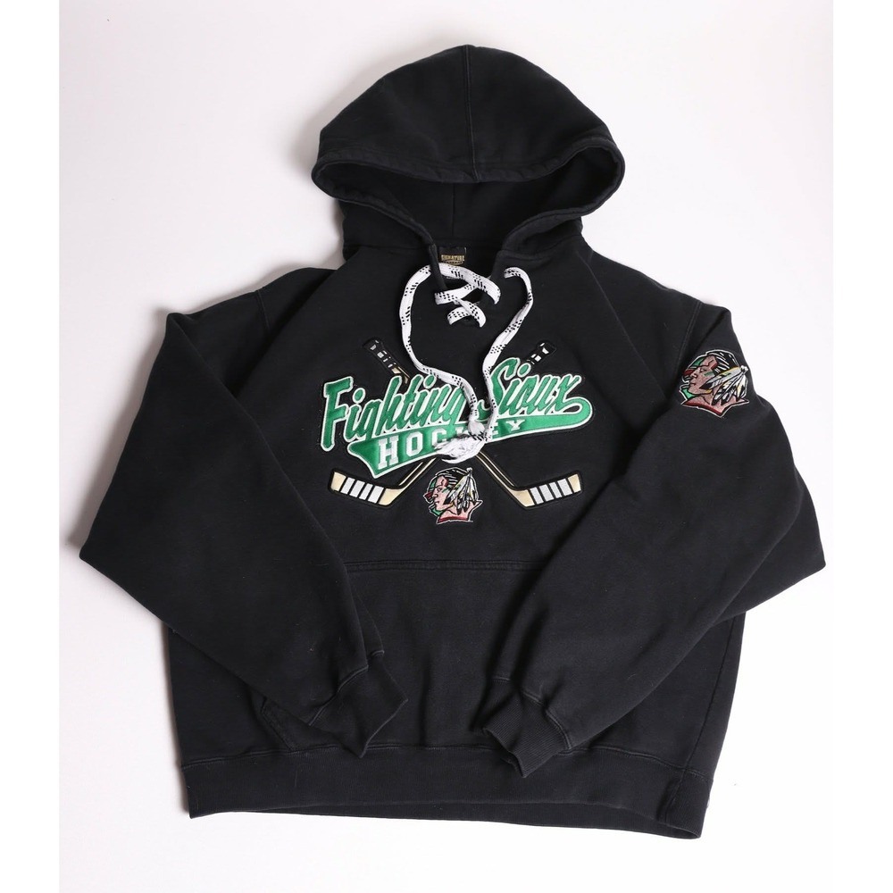 Signature Concepts UND Fighting Sioux Hockey Hoodie Black Lace Up Mens Large